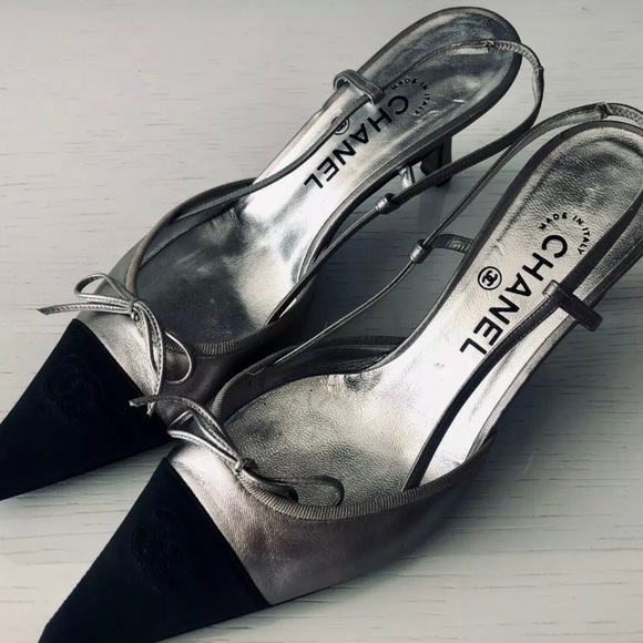 GUARANTEED AUTHENTIC CHANEL KITTEN HEEL SLINGBACKS - Picture 2 of 5